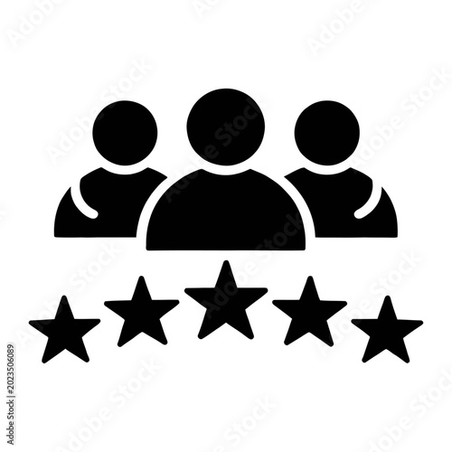 Three diverse professionals standing united with five gold stars rating vector