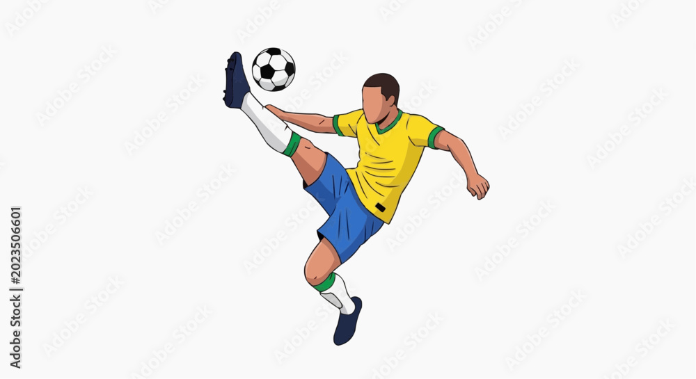Fototapeta premium Soccer player kicking ball In White background.