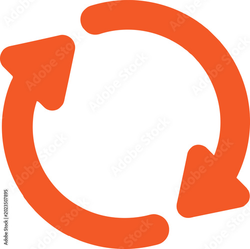 Obraz na plátně Orange circular reload icon with two rotating arrows in a simple flat vector sty