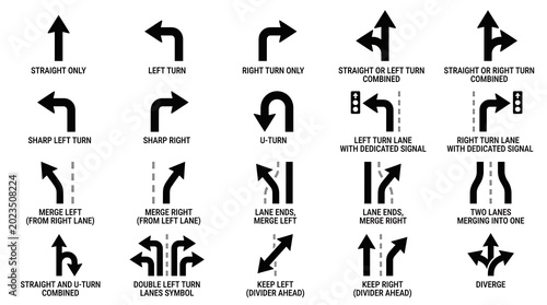 Roadway directional arrows and turn signs