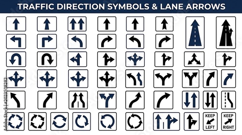 Traffic direction symbols and lane arrows