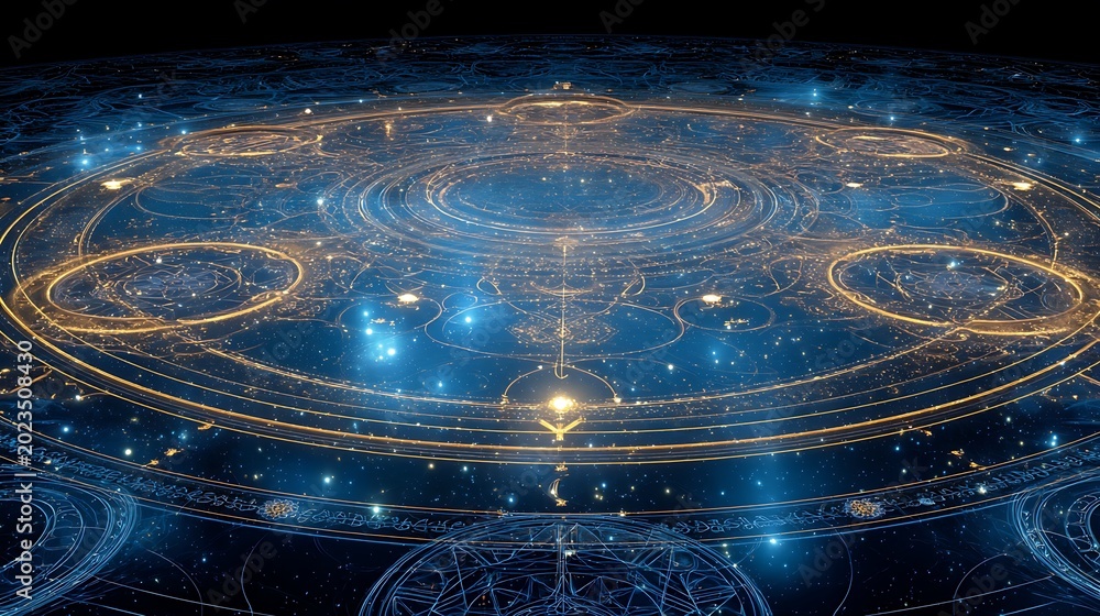 Obraz premium Three illustrations of golden magic circles