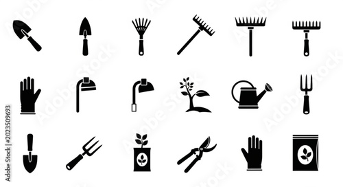 Tableau sur toile Collection of Garden Tools and Supplies Icons.