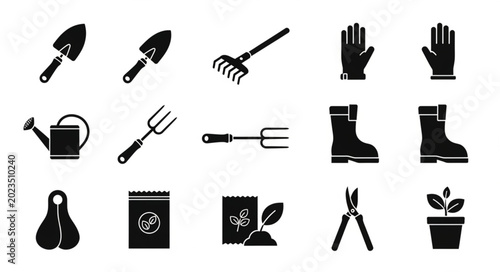 Tableau sur toile Collection of Garden Tools and Supplies Icons.