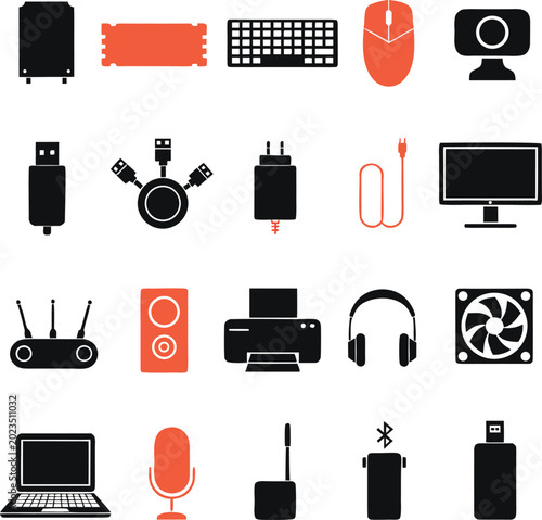 Technology Hardware and Computer Device Vector Icons Collection Editable Illustration