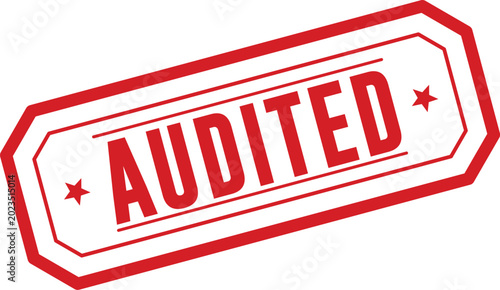 Foto A bold red rectangular rubber stamp effect with the prominent word AUDITED displ