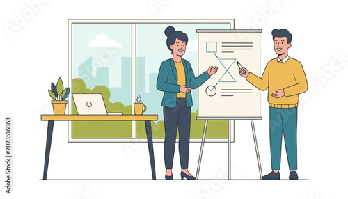 Quadro su tela Business coach explaining strategy on a whiteboard to an attentive colleague wit