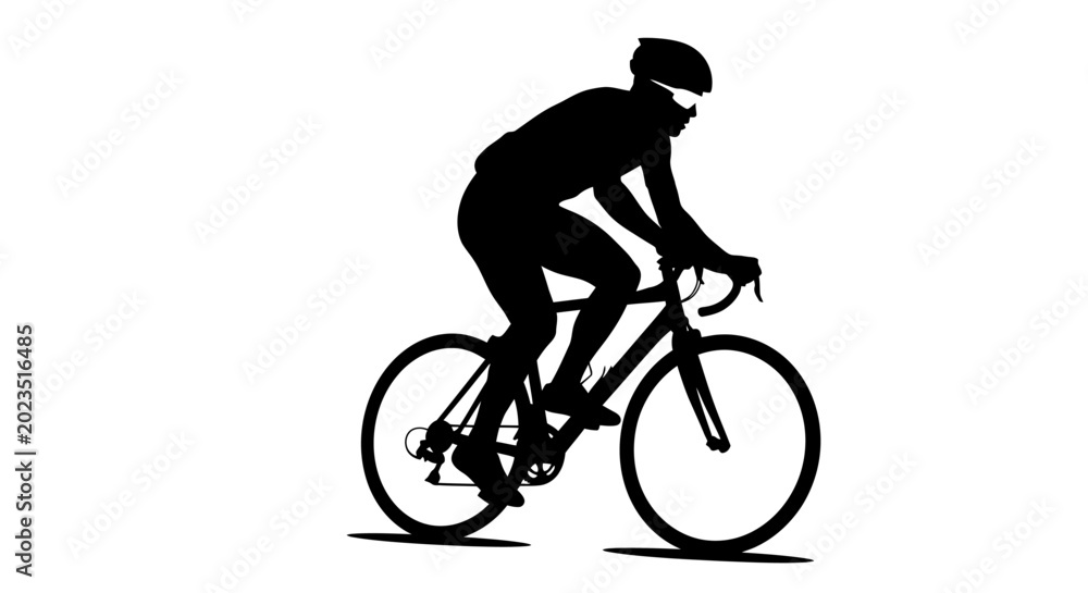 Obraz premium Cyclist in motion silhouette against minimalist gradient background