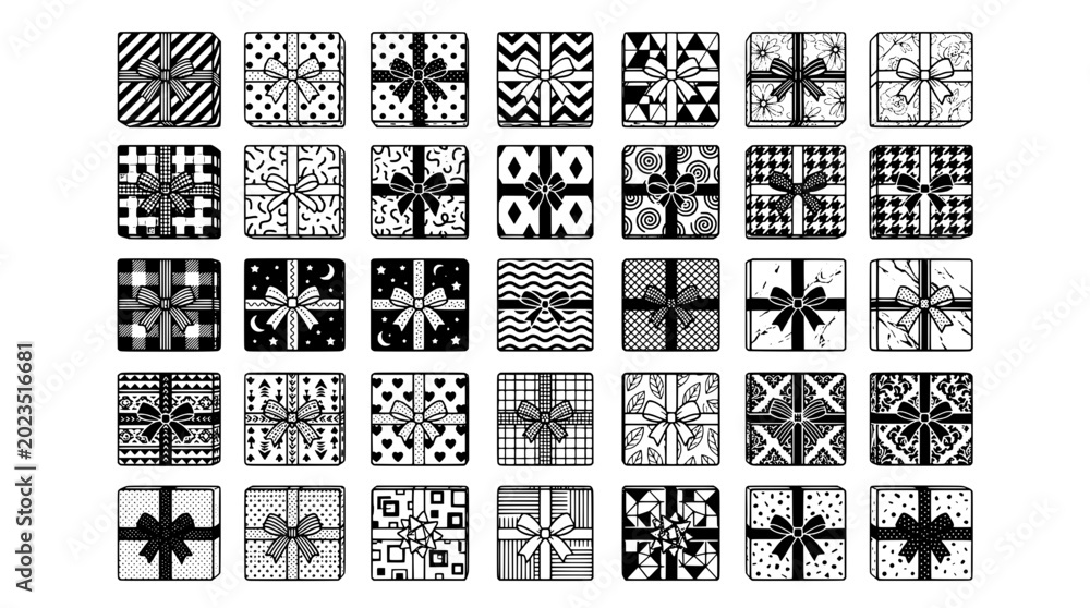 Fototapeta premium Decorative pattern tiles with monochrome geometric designs and ornamental rosette motifs in seamless grid layout