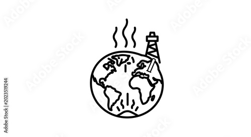 Εκτύπωση καμβά Earth with oil rig and rising heat waves, climate change concept icon