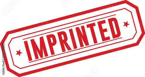 Schilderij op canvas A clear red octagonal stamp features the significant word IMPRINTED on a clean w