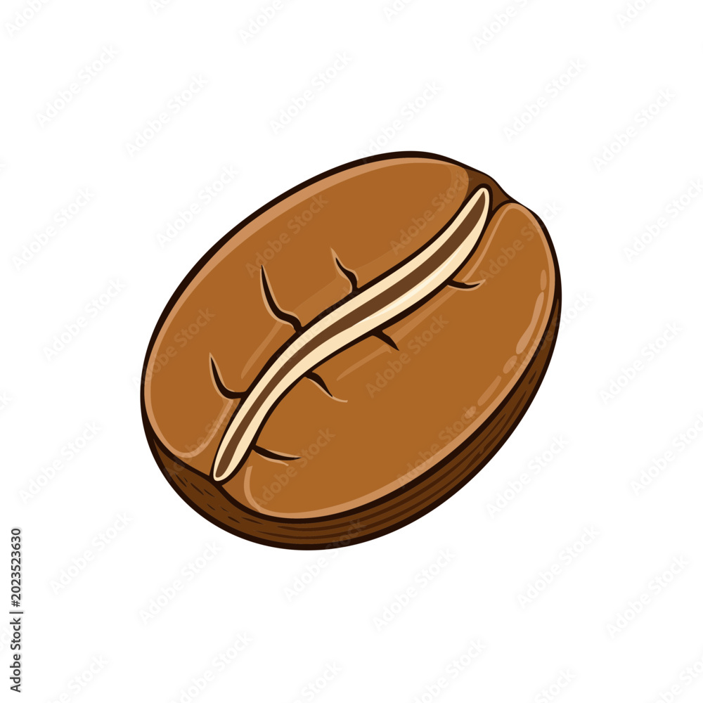 Obraz premium Illustration of a single brown roasted coffee bean with a clear central split and textured surface