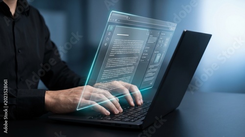 Document writing software enables efficient business text editing, word processing, and digital content creation on laptop computers