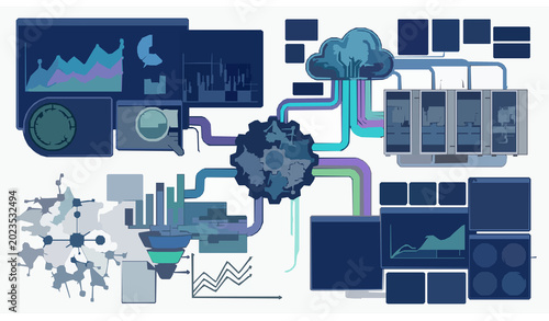 Data analytics outline icon collection with business intelligence and digital statistics symbols