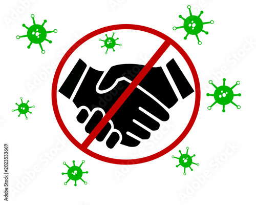 Bild auf Leinwand No Handshake Sign with Virus Icons