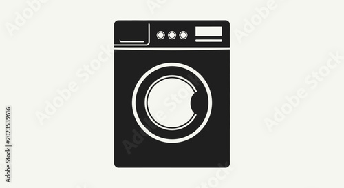 Minimalist black washing machine icon isolated on a light background.