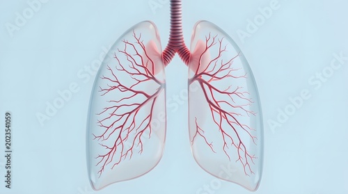 Human lungs highlighted in blue X‑ray, medical anatomy illustration of respiratory system

