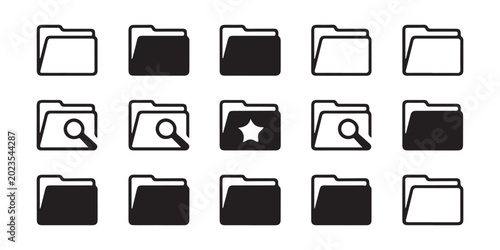 Photos Collection of folder icons for document organization and file management systems in outline and solid style