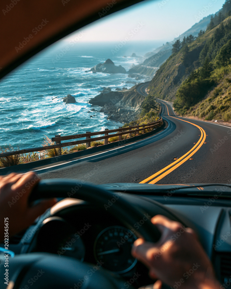 Fototapeta premium Scenic Coastal Roadtrip Adventure: Experience Majestic Pacific Highway Views on Your Journey