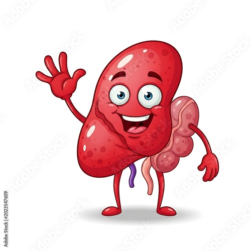 Kidney cartoon character with friendly expression.