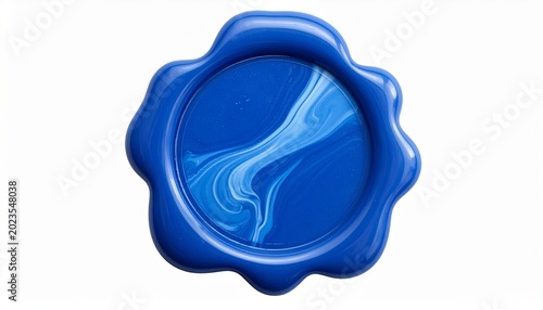Blue wax seal with marble texture, close-up view of decorative wax stamp
