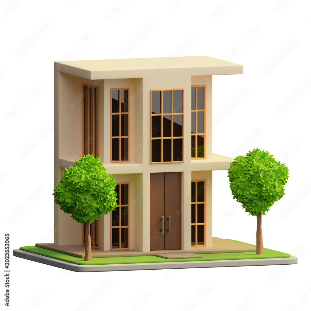 Fotografie House building with trees 3d illustration