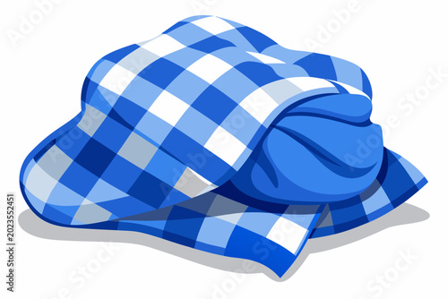 Blue and white checkered bucket hat illustration with folded brim
