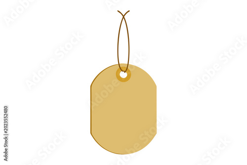 A brown tag with a string is hanging on a white background for labeling purposes easily