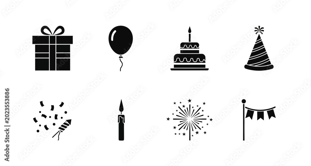 Fototapeta premium Party icons set black silhouettes on transparent background