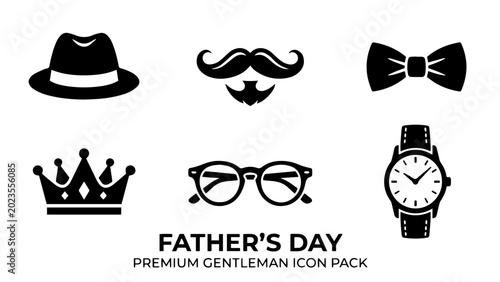 Premium Father’s Day Vector Icon Pack with Gentleman Accessories and Modern Silhouettes