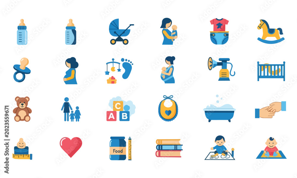 Fototapeta premium Motherhood lifestyle icons set colorful solid colors