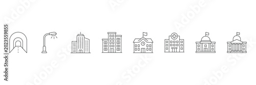 Foto City buildings and urban architecture infrastructure line icon vector illustration set