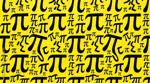 Repeating pattern of black pi symbols on a bright yellow background for mathematical and scientific applications