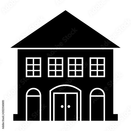 Modern two-story house with arched doorways flat design vector