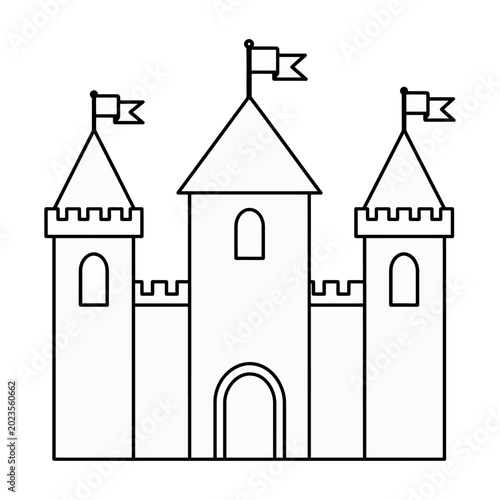 Three medieval castle towers with crosses flat design vector
