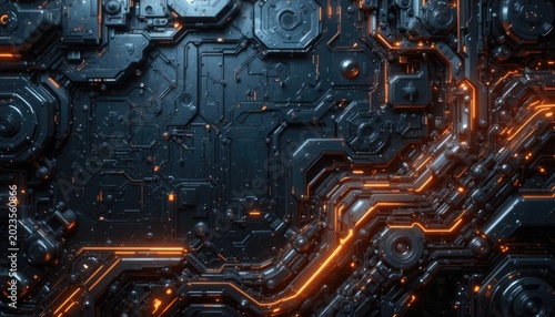 Advanced robotics themed background with mechanical textures, glowing wires, and sleek metallic surfaces