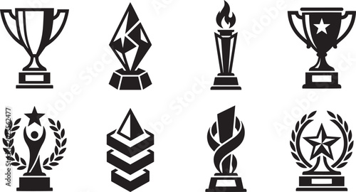 Konstfotografi Award and trophy cup icons set Collection of winner prizes