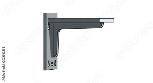 Industrial Black Metal L-Shaped Shelf Bracket Illustration, Wall Mount Floating Shelf Support, Construction and Interior Design Hardware