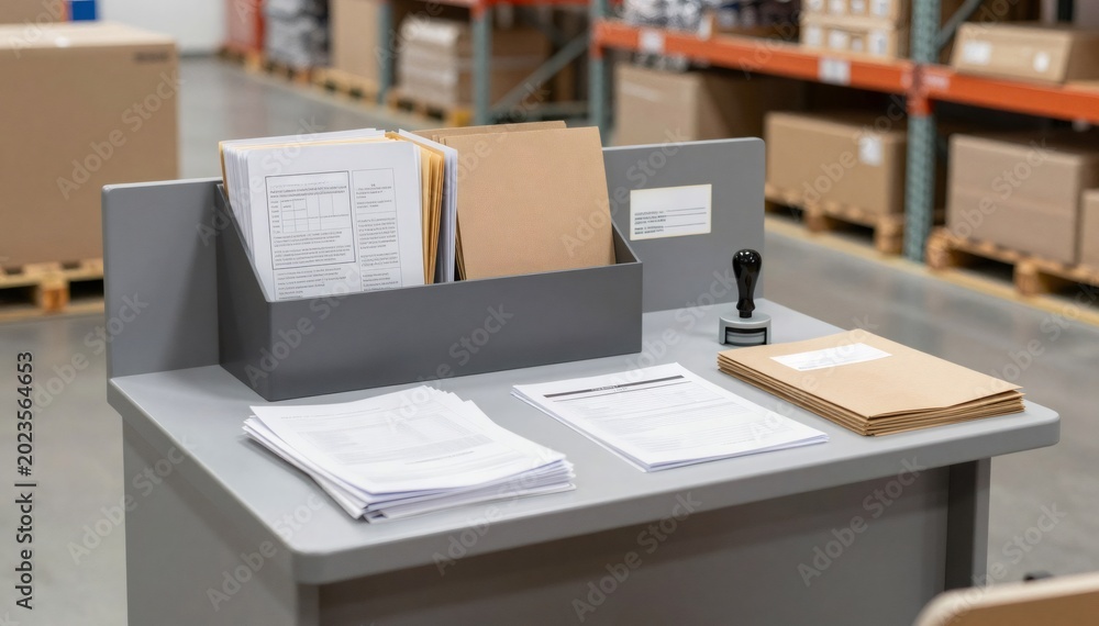 © Sergej - Processing logistics documents in a busy warehouse © Sergej - Processing logistics documents in a busy warehouse