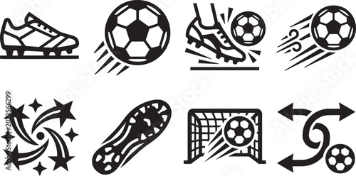 Tableau sur toile Soccer Football Shooting Kick and Goal Score Glyph Icons Set