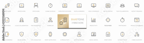 Photos Hybrid Work icon set in modern duotone minimalist line style