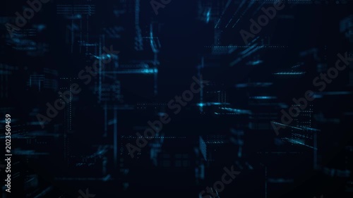 futuristic cyber technology background with blue digital data blocks and abstract network motion.