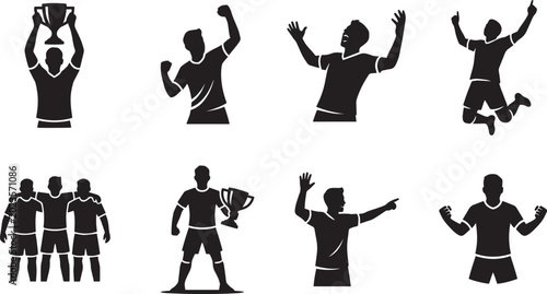 Canvastavla Soccer Football Player Victory Celebration Silhouette Icons Set