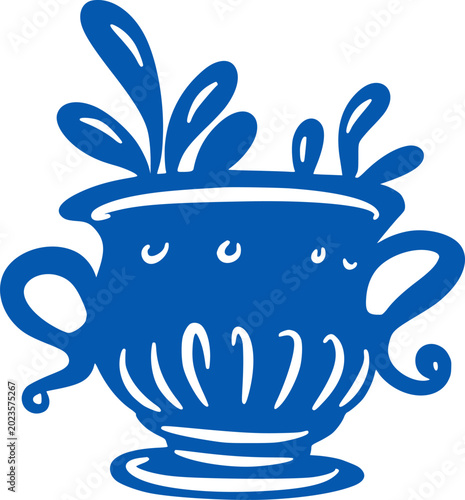 Blue vintage classical ceramic vase urn with floral handle decoration