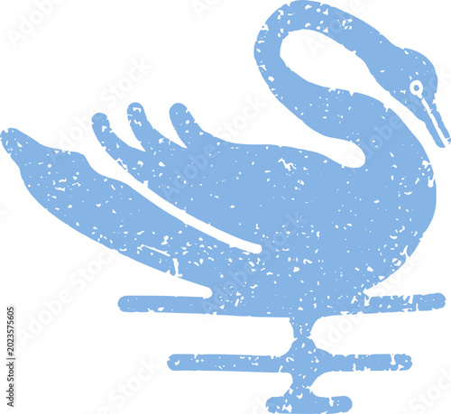 Blue textured swan bird swimming water vector artistic illustration