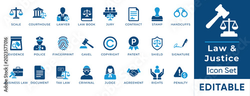 Photos Law and justice solid icon set