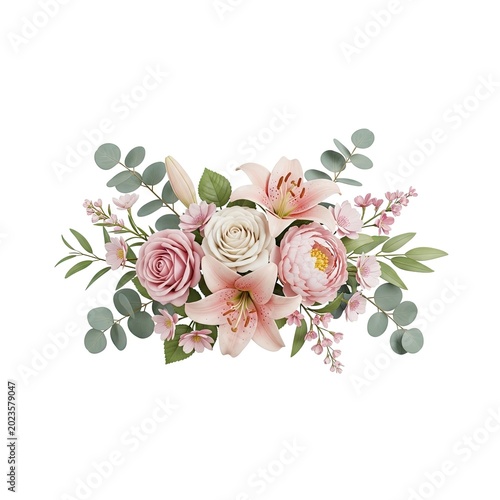 Elegant Pink and White Floral Arrangement with Eucalyptus Leaves.
