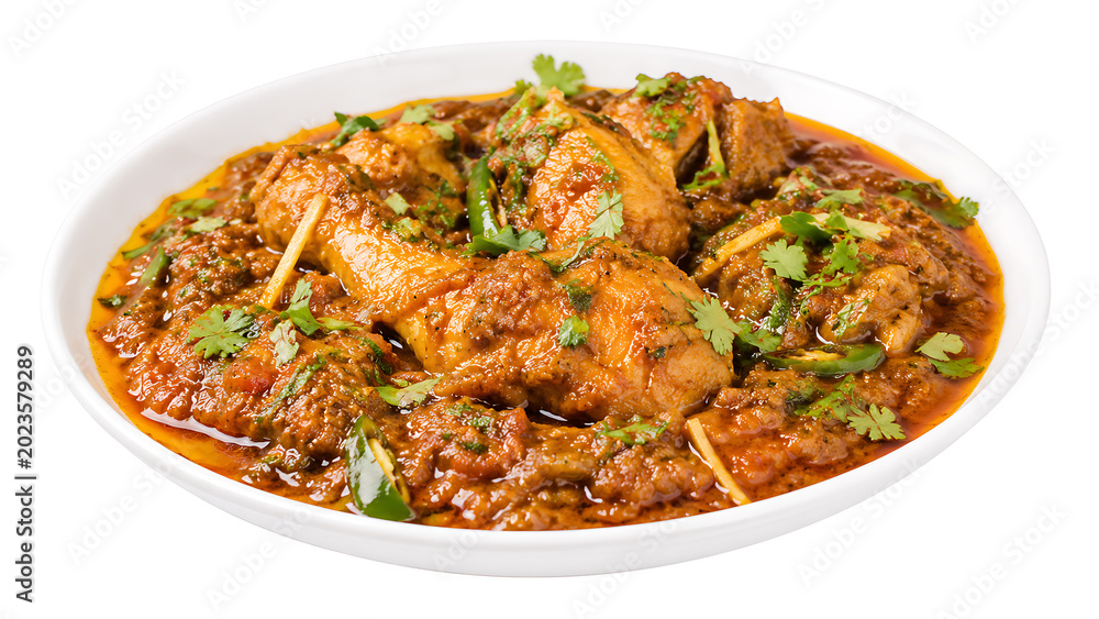 Fototapeta premium Murgh Karahi Pakistani Chicken Curry, 45 degree angle