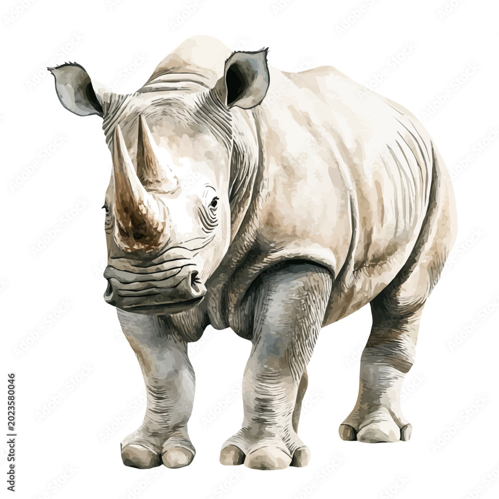 Fototapeta premium Rhinoceros, watercolor vector, isolated on a white background.