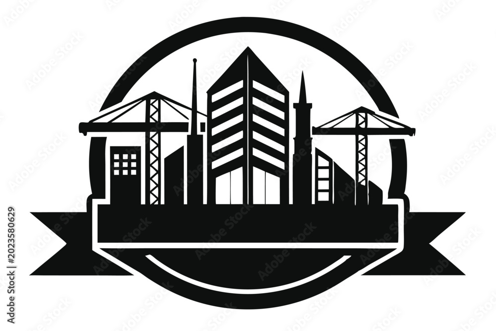 Obraz premium construction logo silhouette line art vector illustration